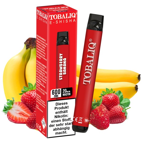 TobaliQ E-Shisha 600Puffs – 20mg Nikotin – Strawberry Banana 10er MHD:30.12.24