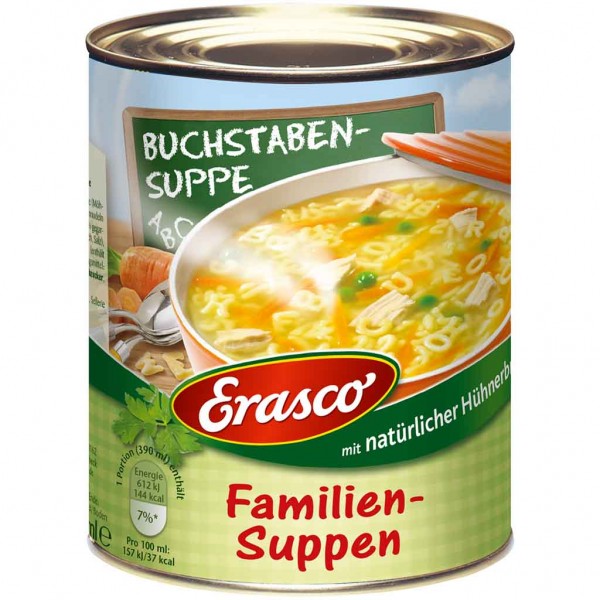 Erasco Suppen Buchstabensuppe mit Hühnerbrühe 780ml MHD:30.12.24