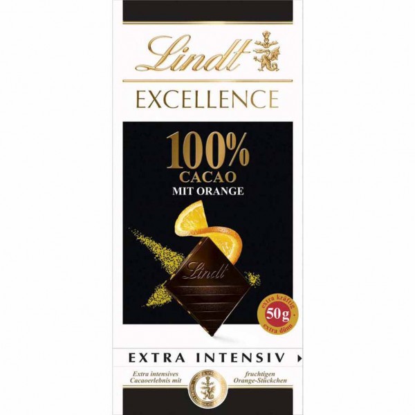 LINDT EXCELLENCE 100% Cacao mit Orange 50g MHD:20.2.25