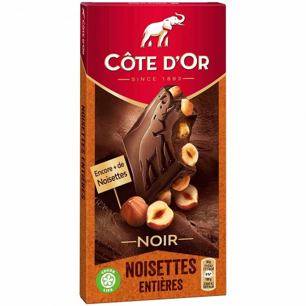 Cote D&#039;Or Tafelschokolade Noir Noisettes Entières 180g MHD:21.8.24