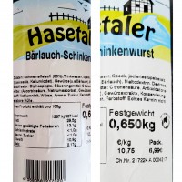 Hasetaler Bärlauch Schinkenwurst 650g MHD:20.10.23