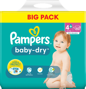 Pampers Windeln Baby Dry Gr.4+ Maxi Plus (10-15 kg), Big Pack, 62 Stück