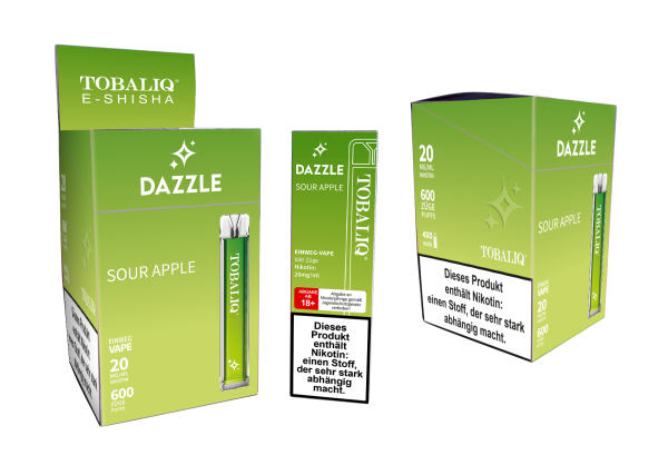 10er Pack DAZZLE 600Puffs E-Shisha – 20mg Nikotin – SOUR APPLE