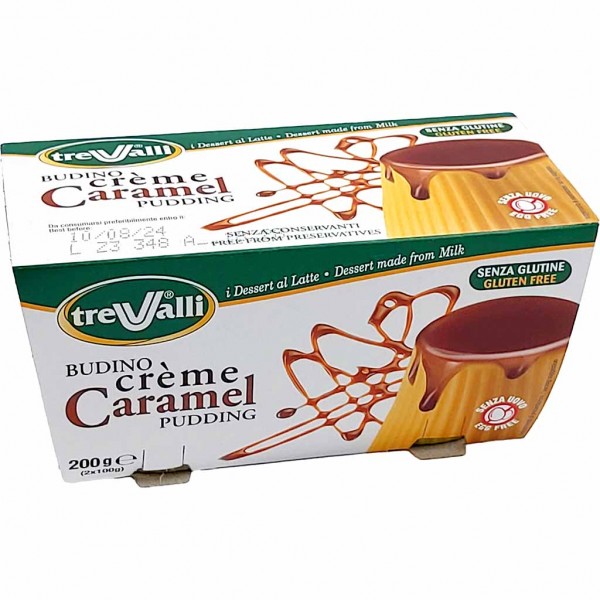 Trevalli Budino Caramel Creme Pudding 2x100g, 200g, Karamellpudding ohne Kühlung haltbar, Pudding mit Karamellgeschmack