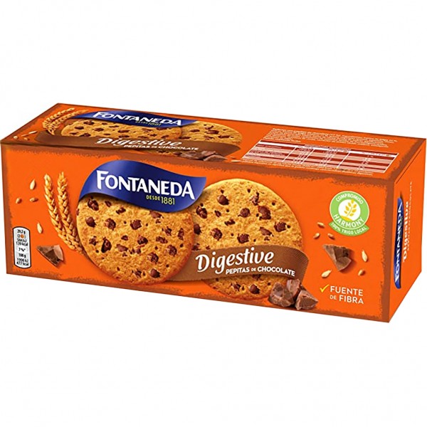Fontaneda Digestive Schokoladenkekse 338g, Kekse mit Schokoladenchips, Cookies, EAN 7622201795573