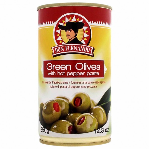Don Fernando Grüne Oliven gefüllt mit pikanter Paprikacreme 350g