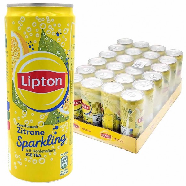 24x Lipton Sparkling Eistee Zitrone mit Kohlensäure ICE TEA 24 x 0,33 L 