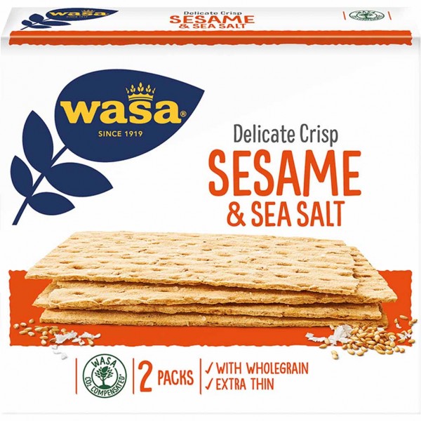Wasa Delicate Crisp Sesam &amp; Meersalz 190g MHD:30.9.23