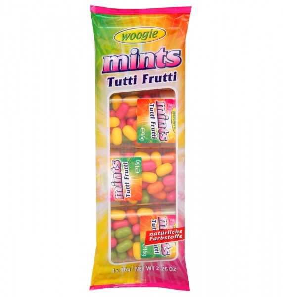 Woogie Mints Tutti Frutti - Zuckerdragees mit Fruchtgeschmack 4x16g MHD:30.7.25
