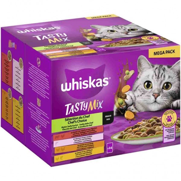 Whiskas 1+ in Sauce Tasty Mix Chef&#039;s Choice 24x85g=2,04kg MHD:30.8.25