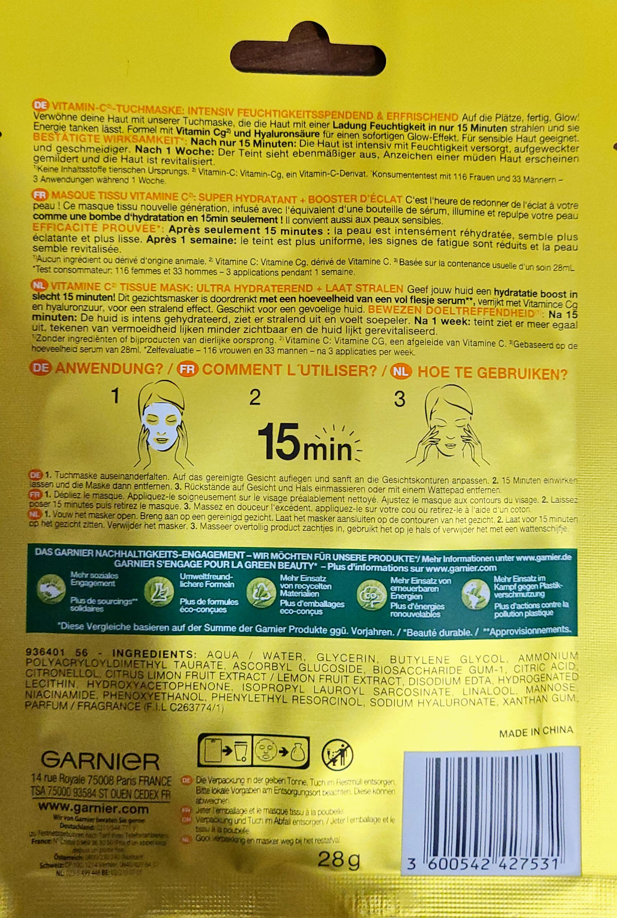 Garnier Skin Active Tuchmaske Vitamin C 1 Stück |  Lebensmittel-Sonderposten.de - Überhangware, top Marken,  Verpackungsschaden, kurz MHD Ware, Sonderposten, Körper- und  Haushaltshygiene