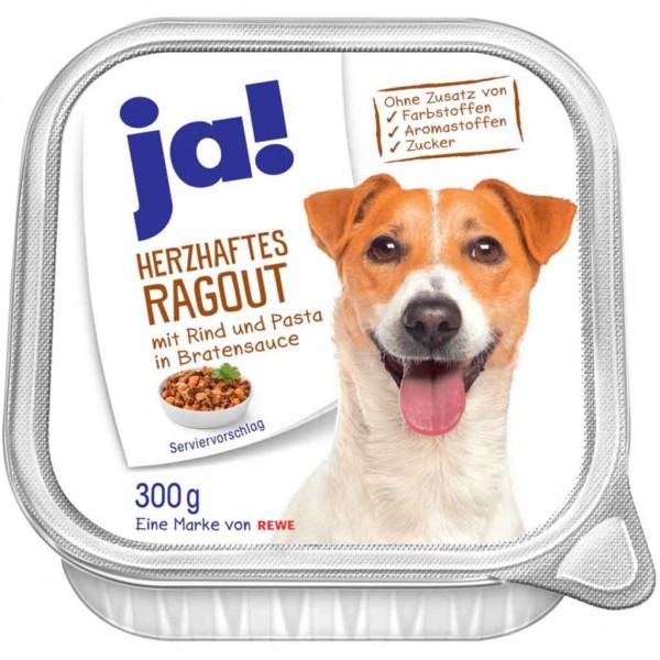 ja! Hundefutter Herzhaftes Ragout Rind Pasta 9x300g=2,7kg MHD:30.12.25