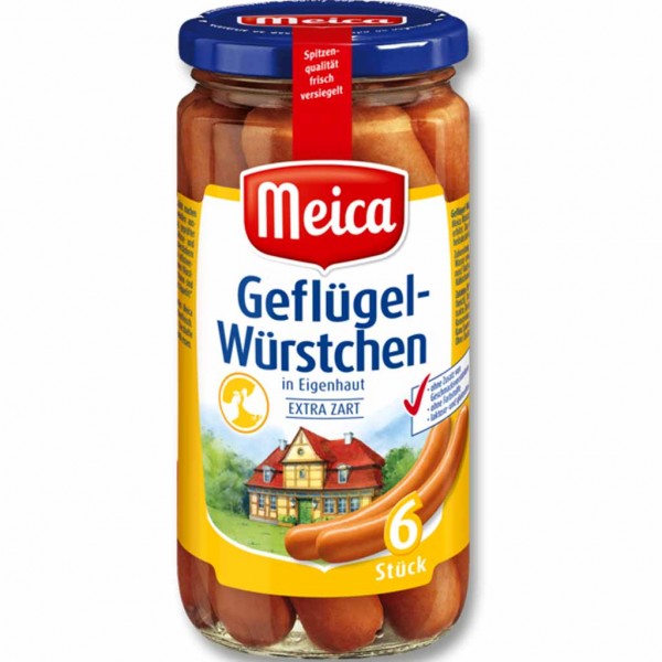 Meica Geflügel Würstchen in Eigenhaut extra zart 6er 380g / 180g MHD:8.3.26