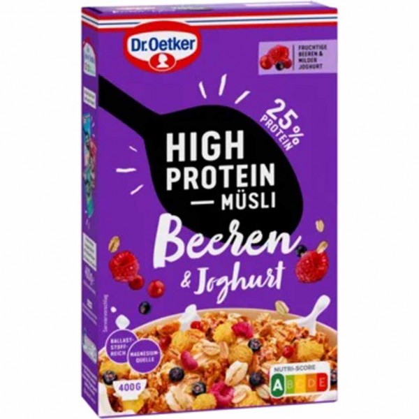 Dr.Oetker High Protein Müsli Beeren &amp; Joghurt 400g MHD:30.12.25