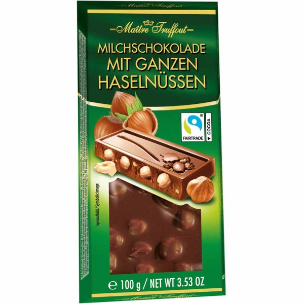 Maitre Truffout Tafelschokolade Milchschokolade ganze Nüsse 100g MHD:27.11.24