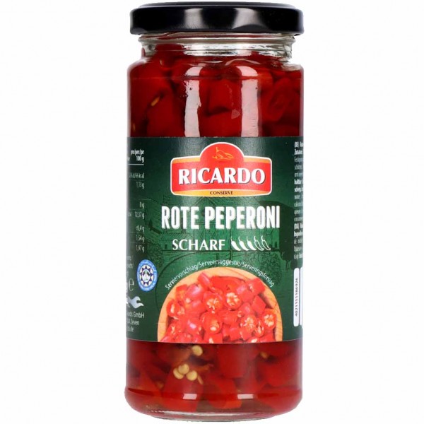 Ricardo rote Peperoni scharf geschnitten 135g MHD:5.2.25